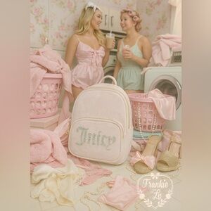 Juicy Couture Obsession Backpack Velvet Powder Blush Rhinestone Logo NWT
